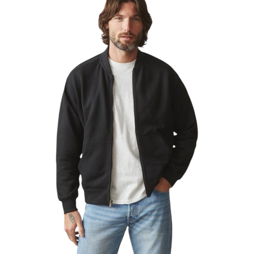 American Giant Jacket Mens M Black Fleece Bomber Full Zip Heavy Pockets NEW